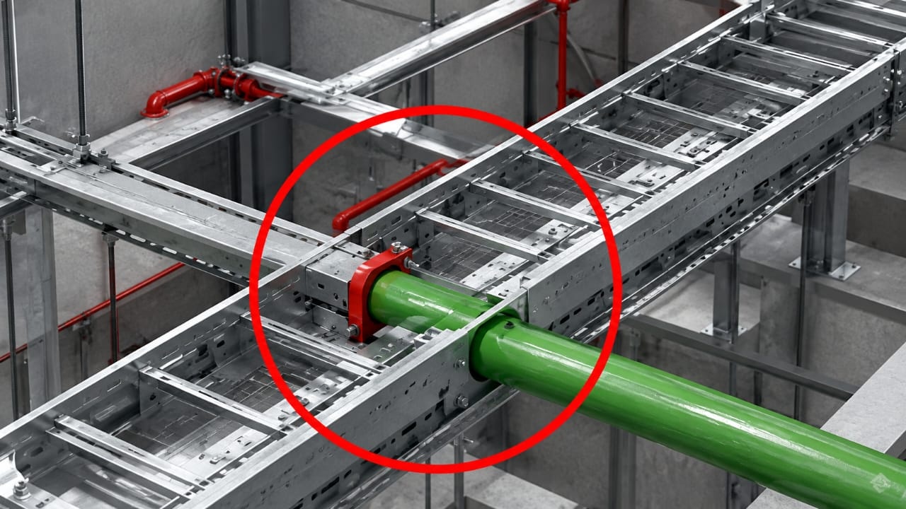 Colisão entre eletrocalha e estrutura identificada no modelo BIM