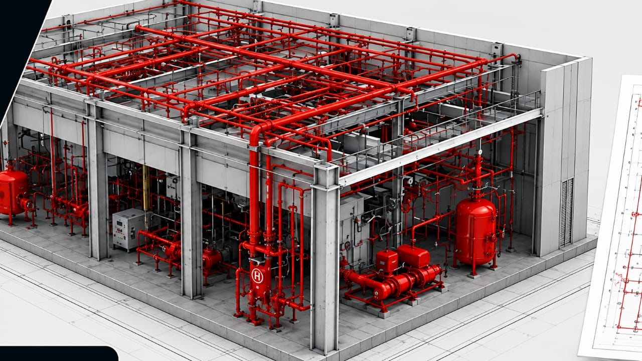 Modelo BIM de sistema de sprinklers usado para extração automática de quantitativos